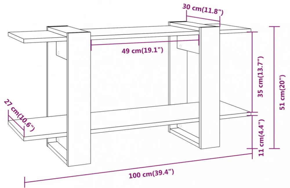 fehér magasfényű szerelt fa könyvszekrény 100 x 30 x 51 cm