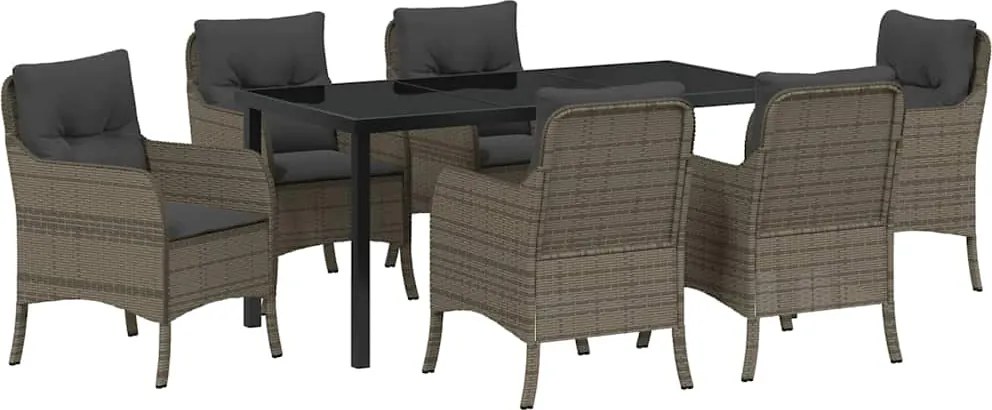 vidaXL Kert étkező szett párnával 7 pcs Szürke polirattan