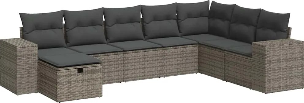 vidaXL 8 részes szürke polyrattan kerti ülőgarnitúra párnákkal