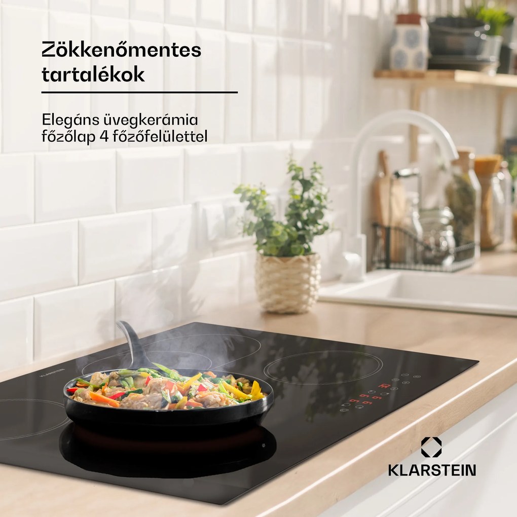 Klarstein Virtuosa 4, főzőlap, 60 cm, 6500 W, kétzónás, Pluszone, időzítő, üvegkerámia