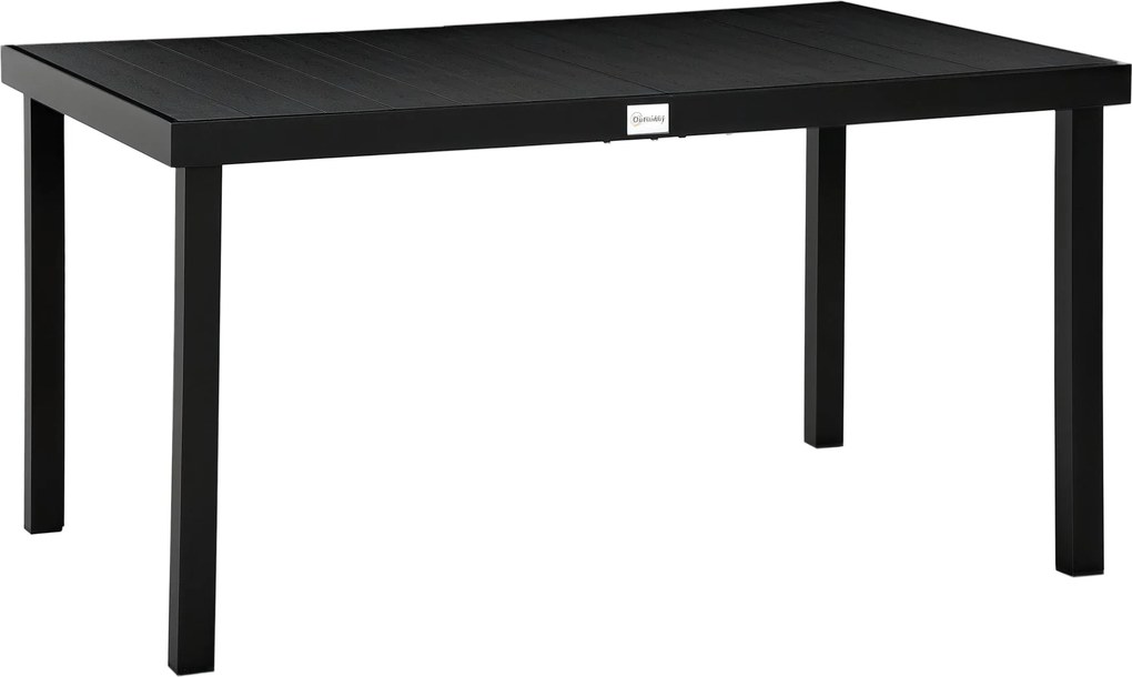 Outsunny 6 Fős Kerti Asztal – Alumínium Étkezőasztal, Kerti Bútor, Lounge Bútor, Könnyen Tisztítható Műanyag, Fekete, 140 x 90 x 74 cm | Aosom
