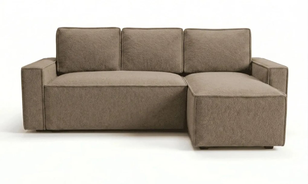SMART BOUCLE L alakú kihúzható, megfordítható sarokkanapé 232x143 cm, sötétbézs