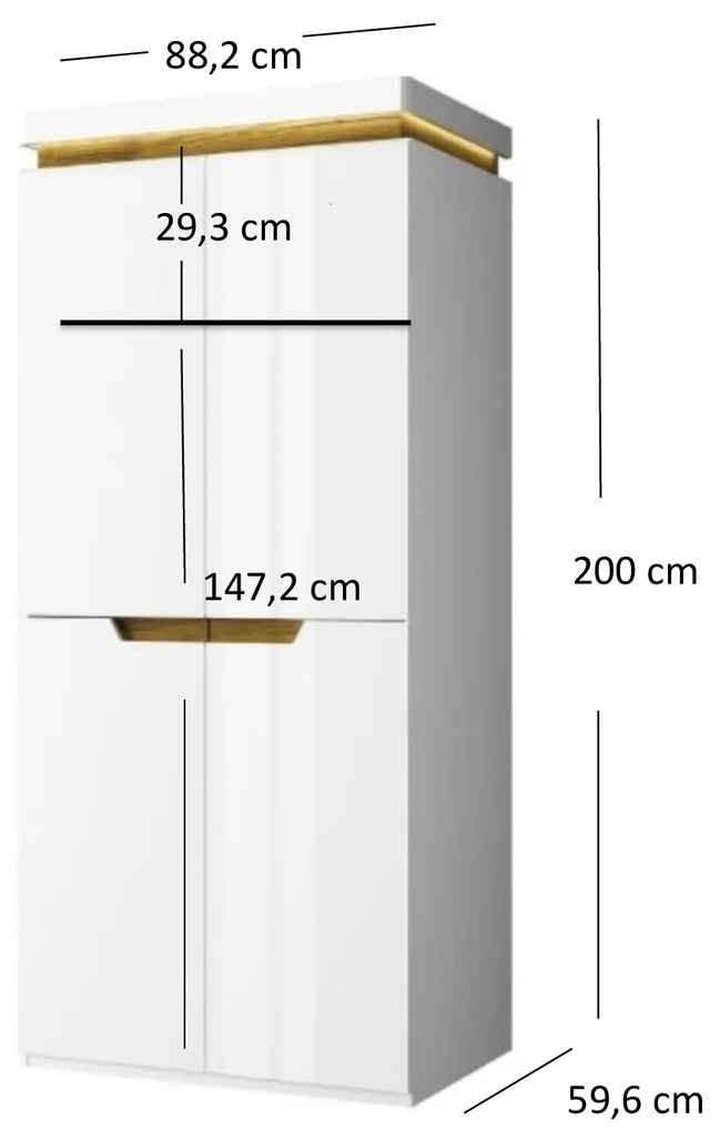 Ruhásszekrény Tiera (fényes fehér + navarre tölgy). 1053347
