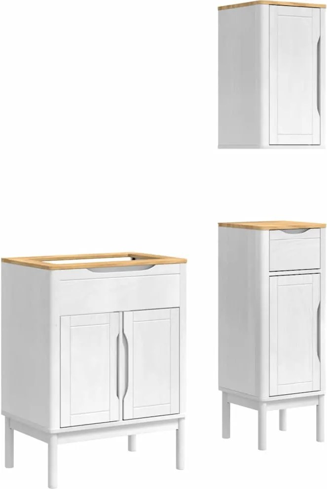 vidaXL Fürdőszoba bútor szett fiókkal FLORO 3 pcs Fehér Tömör fenyőfa