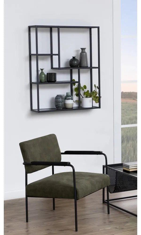 Fekete fali könyvespolc kőrisfa dekorral 75x91 cm Seaford – Actona