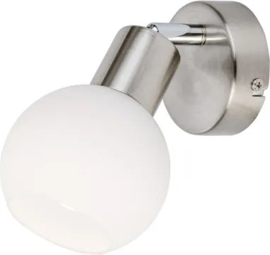 Globo 871601016X Fali spotlámpa fém nikkel matt, üveg fehér matt, mozgatható, forgatható, HxSzxM: 100x120x120mm, 1x E14 LED 5W 230V izzóval, 430lm kimenet, 3000K