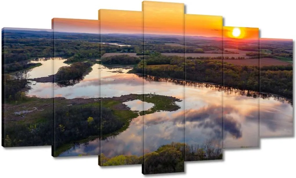 Vászonkép 140x80 Folyó Erdő Naplemente