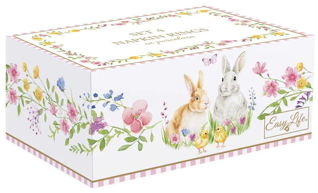 Húsvéti nyuszis porcelán szalvétagyűrű 4 db Happy Easter
