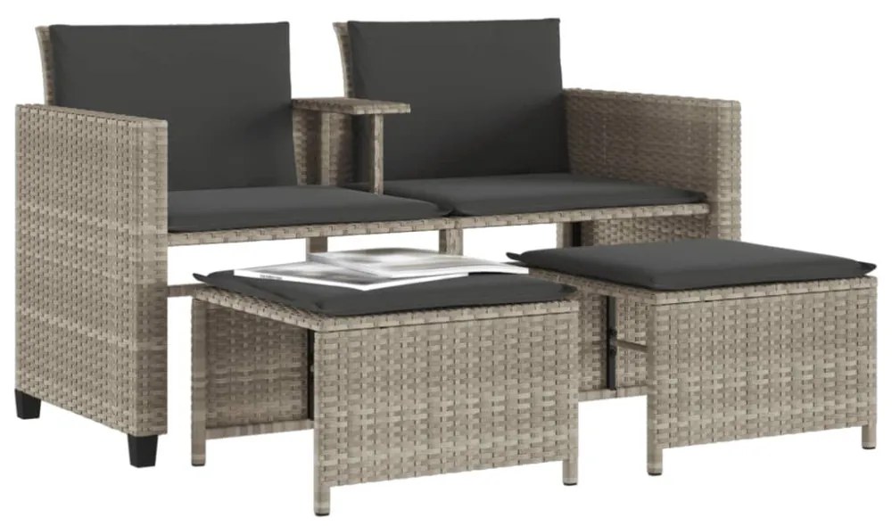 vidaXL 2 személyes szürke polyrattan kerti kanapé asztallal/székkel