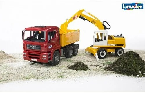 Bruder MAN TGA teherautó Liebherr kotróval, 1:16,73 x 18,5 x 23 cm