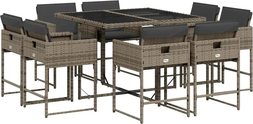 vidaXL 9 részes szürke polyrattan kerti étkezőgarnitúra párnával