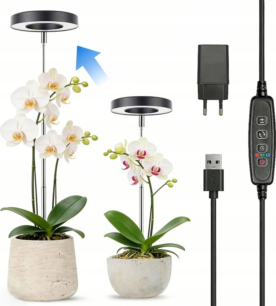 Led Lámpa Dísznövények Megvilágításához Teleszkópos Usb Időzítővel 10W