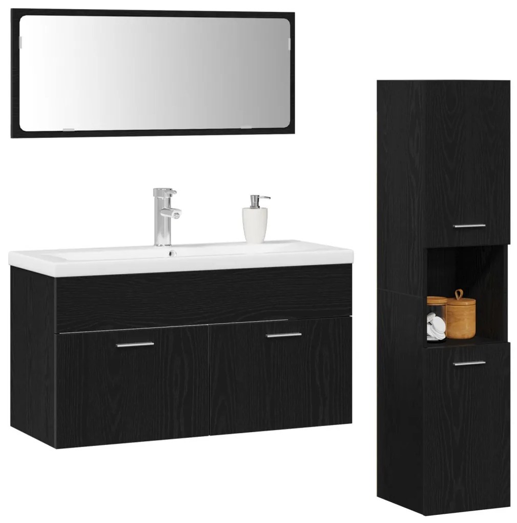 Fürdőszobai bútorkészlet 4 pcs Fekete tölgy 90 x 38.5 x 46 cm