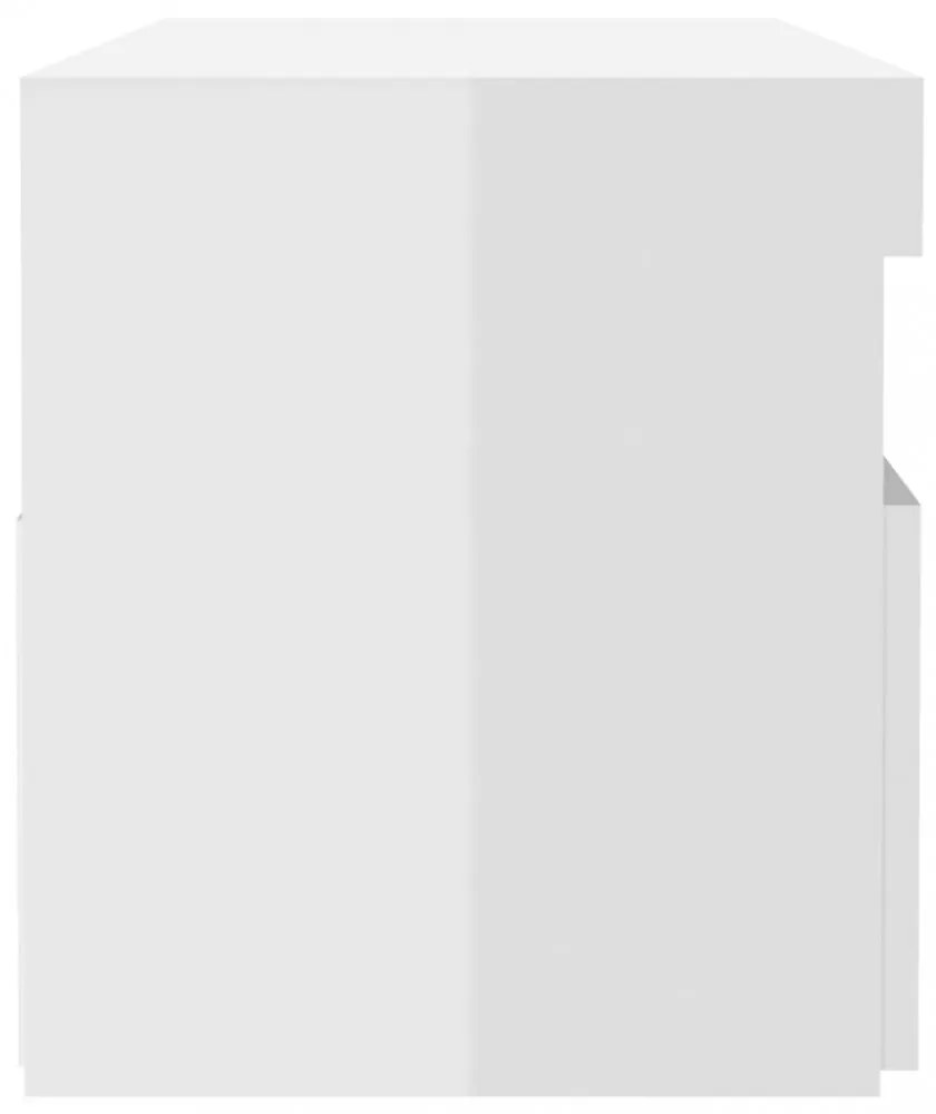 magasfényű fehér éjjeliszekrény LED-lámpákkal 60 x 35 x 40 cm