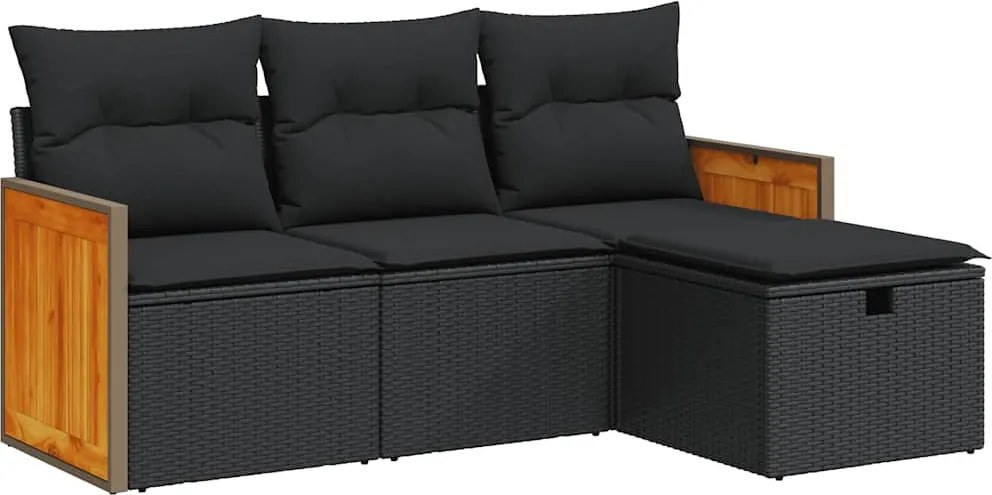 vidaXL 4 részes fekete polyrattan kerti ülőgarnitúra párnákkal