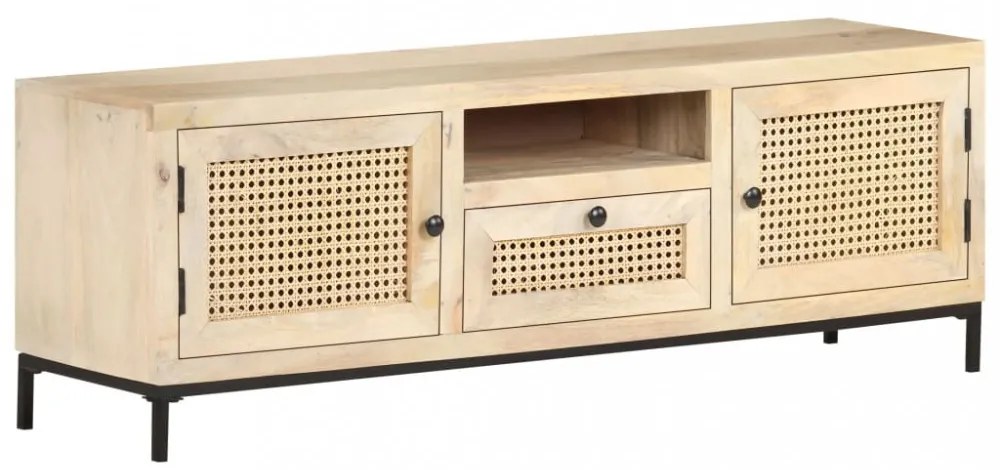 tömör mangófa és természetes nád TV-szekrény 120 x 30 x 40 cm