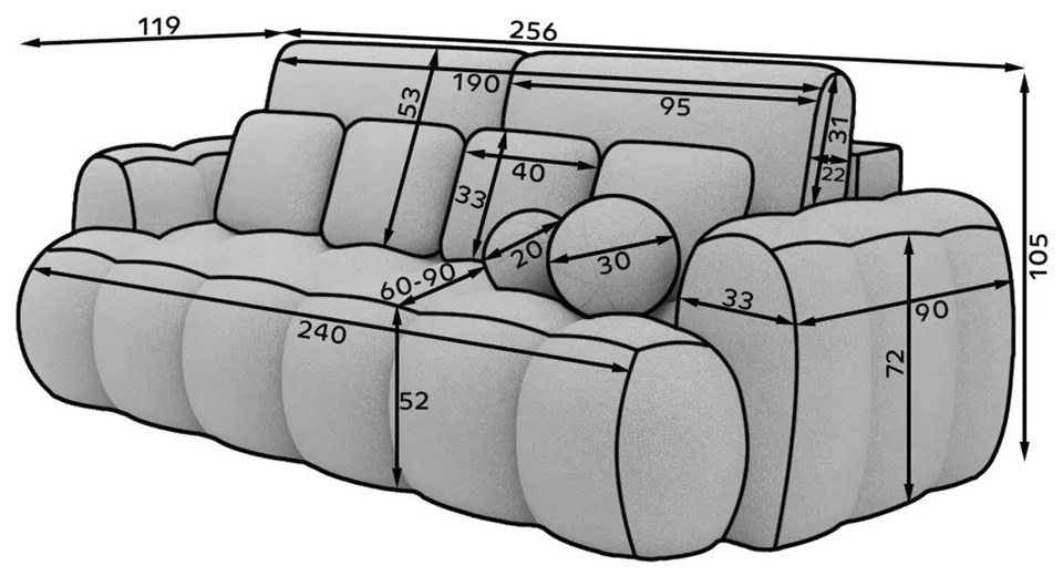 Szürke buklé kinyitható kanapé 256 cm Cotonn – ELTAP