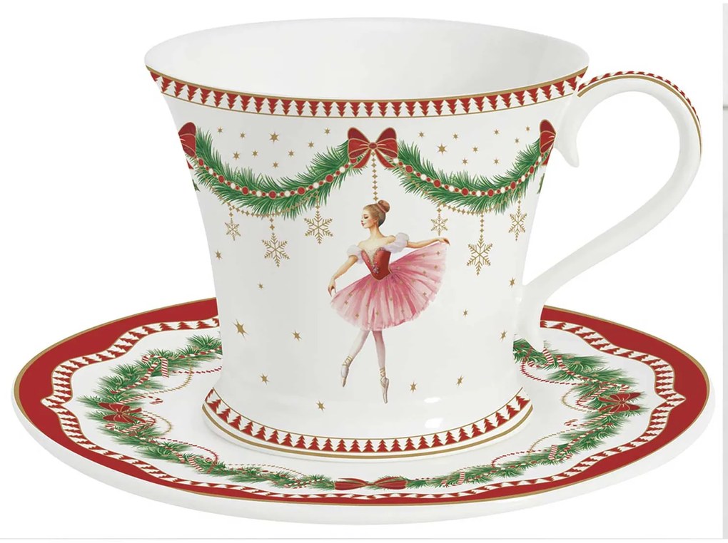 Karácsonyi porcelán teás csésze aljjal 200 ml díszdobozban Magie de Noel