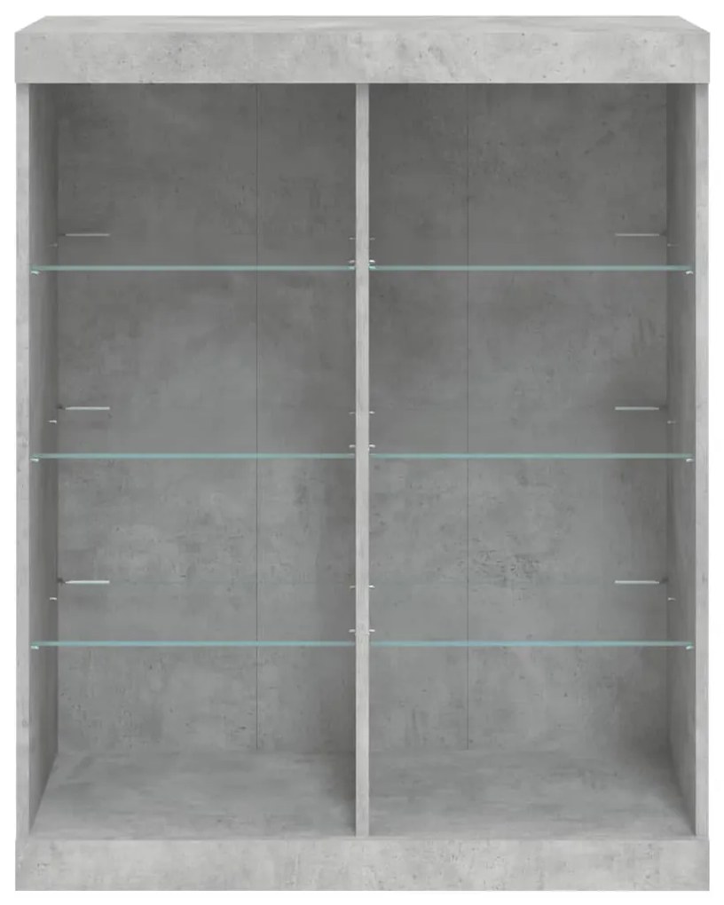betonszürke tálalószekrény LED-világítással 81 x 37 x 100 cm
