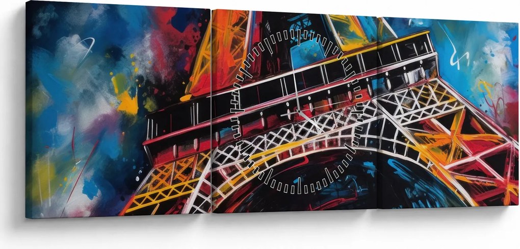 Kép - Az Eiffel-torony festménye II. (órával) (90x30 cm)