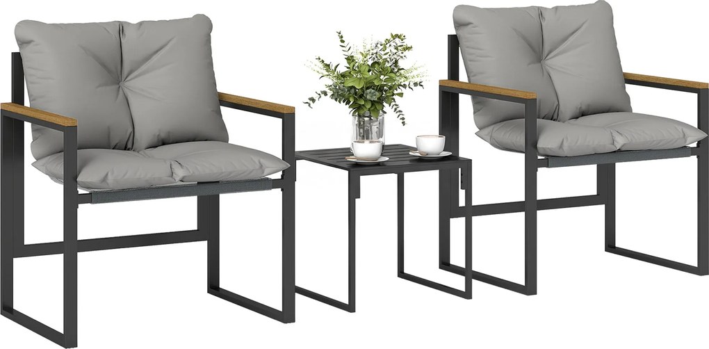 Outsunny 3 részes bistro szett 2 személyre – fém váz, párnázott székek és kisasztal | Aosom