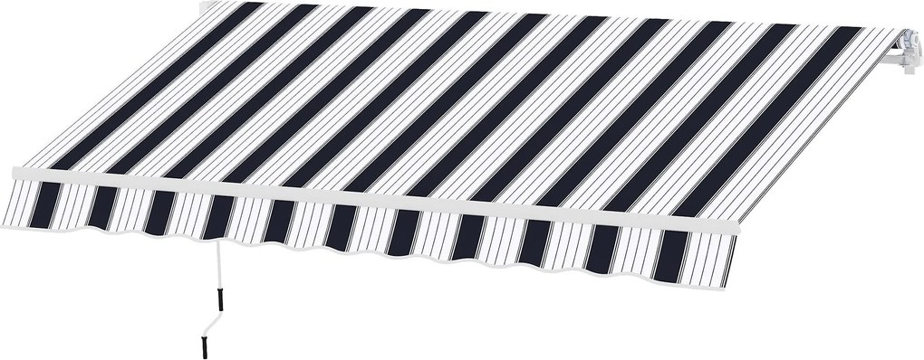 Outsunny Kihúzható Napernyő 2.5x2m Manuális Kurblival, Kültéri Árnyékoló Alumínium és Poliészter Anyagból, 280 g/m², UV50+, Kék és Fehér | Aosom