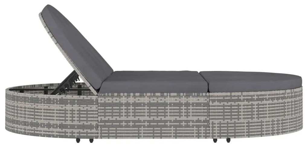 2 személyes szürke kerti polyrattan napozóágy párnával