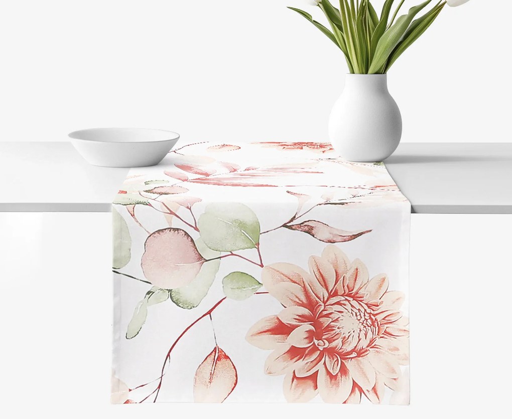 Goldea pamut asztali futó deluxe - akvarell virágok 20x120 cm