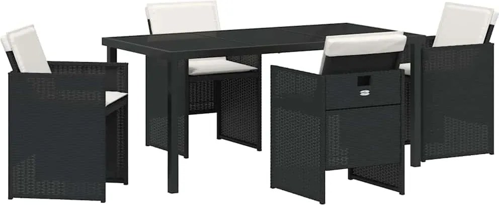 vidaXL Kert étkező szett párnával 5 pcs Fekete polirattan