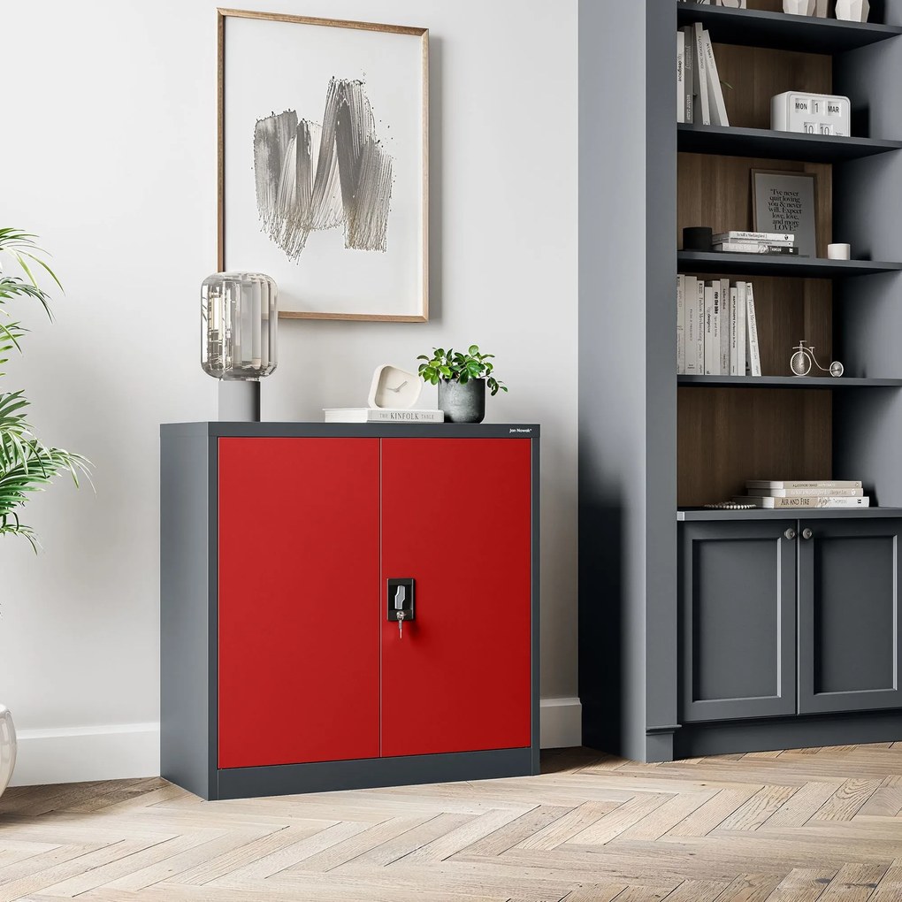 Alacsony fém irattartó szekrény BEATA, 900 x 930 x 400 mm, antracit-piros
