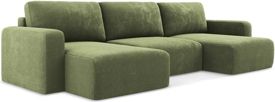 Zöld zsenília kinyitható-tárolóhelyes sarokkanapé (U alakú) Kona – Makamii