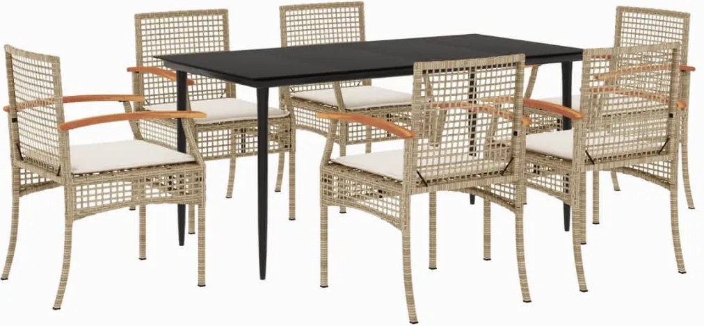 vidaXL 7 részes bézs polyrattan kerti étkezőgarnitúra párnákkal