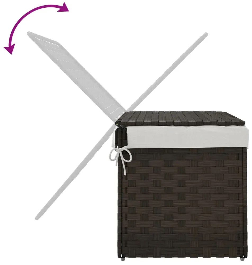 sötétbarna polyrattan szennyeskosár fedéllel 55,5 x 35 x 34 cm