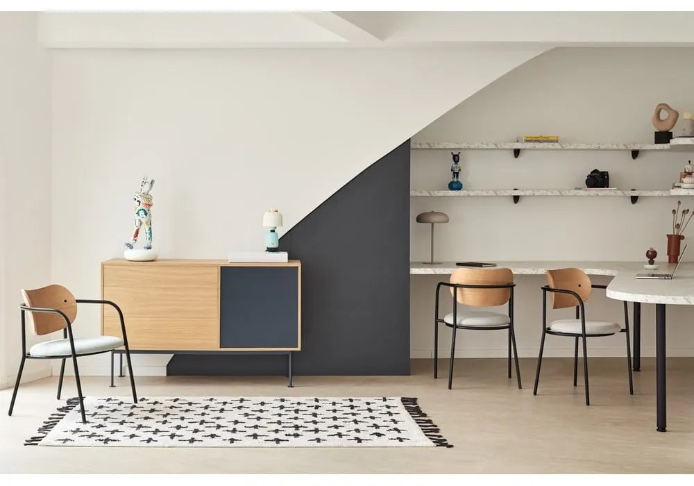 Yoko antracitszürke komód tölgyfa dekorral, szélesség 128 cm - Teulat