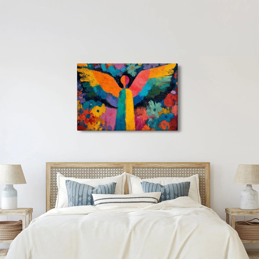 Kép - Absztrakt angyal virágokkal (90x60 cm)