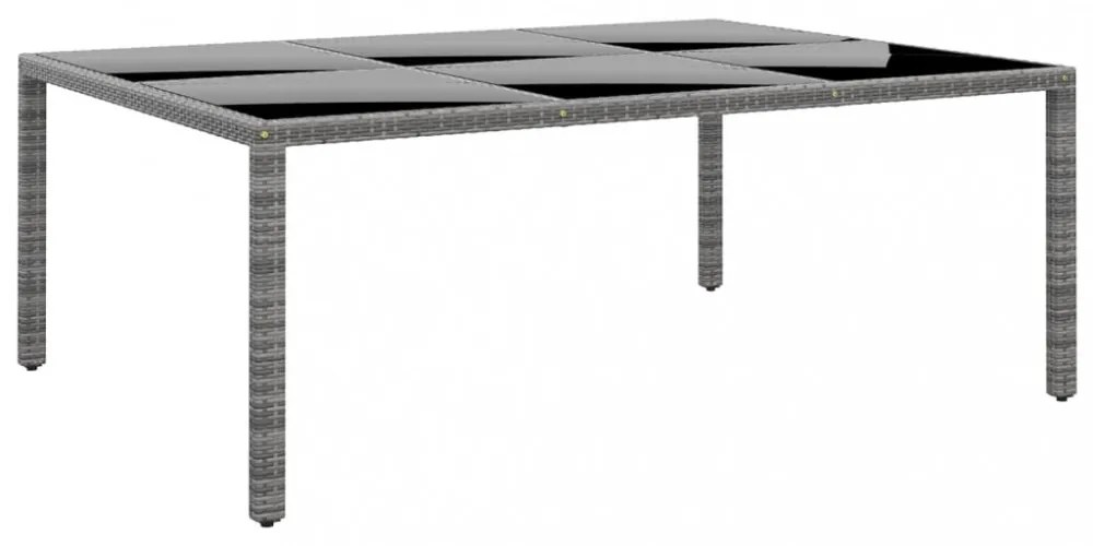 szürke polyrattan és edzett üveg kerti asztal 200 x 150 x 75 cm