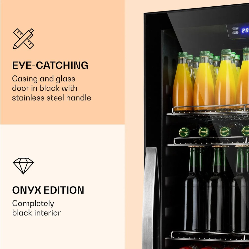 Klarstein Beersafe 7XL, hűtőszekrény, 242 liter, 5 polc, panoráma üvegajtó, rozsdamentes acél