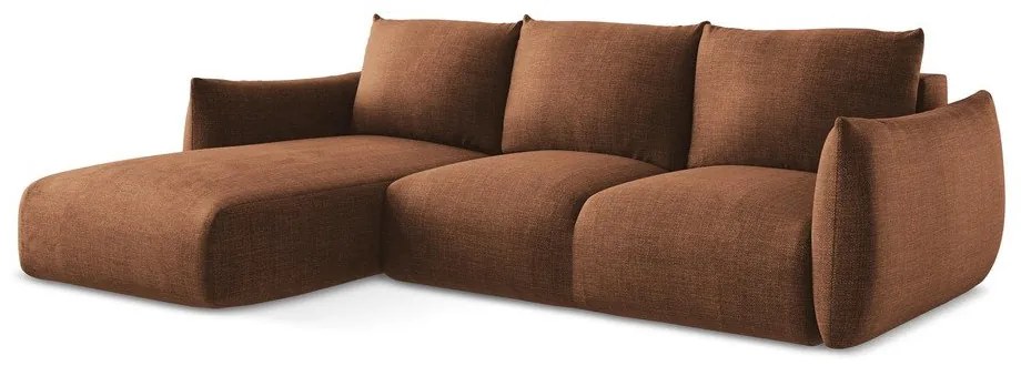 Terrakotta színű kinyitható sarokkanapé (bal oldali-heverő résszel) Leila – Makamii