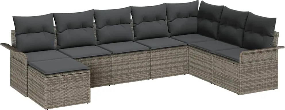 vidaXL Kerti Kanapé Szett párnával tárolóval 8 pcs Szürke Poli rattan