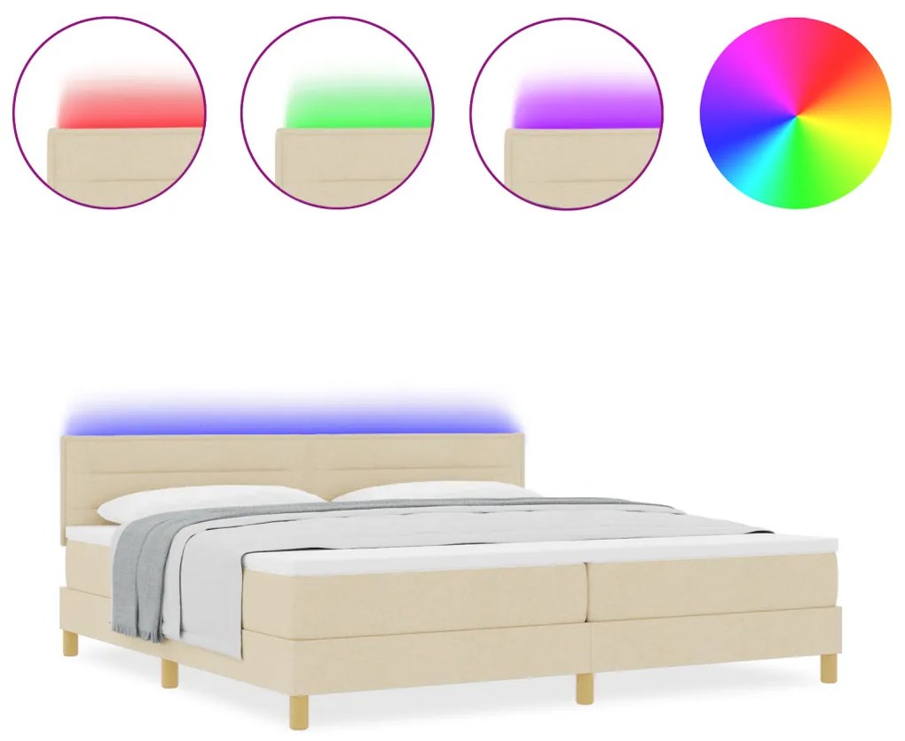 Box Spring Ágy Matraccal és LED-del Krém 200x200 cm Szövet