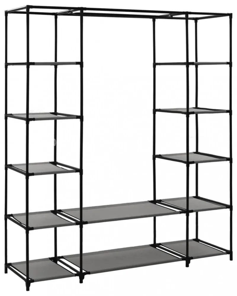szürke szövet ruhásszekrény tárolórekeszekkel 150 x 45 x 176 cm