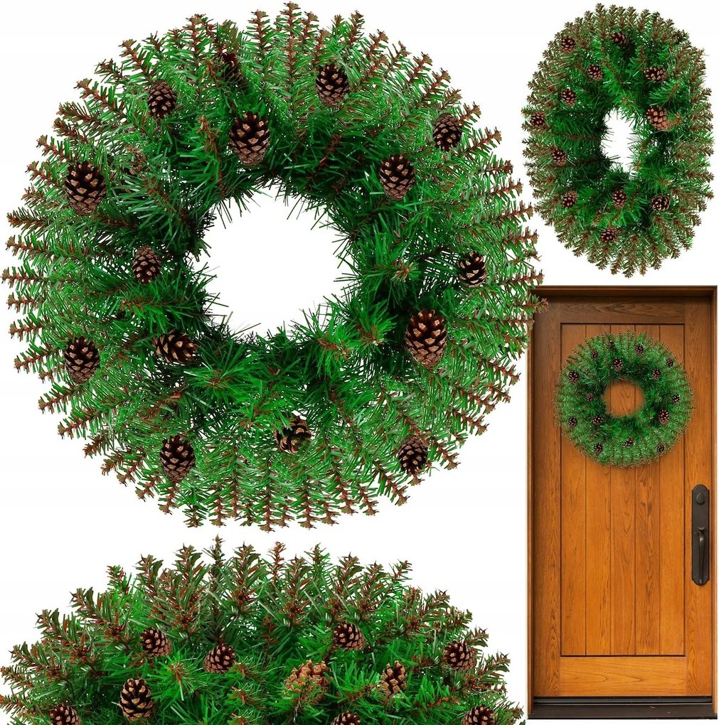 Karácsonyi Dekorációs Koszorú Ajtóra 45 cm Nagy Dekoratív Tobozok