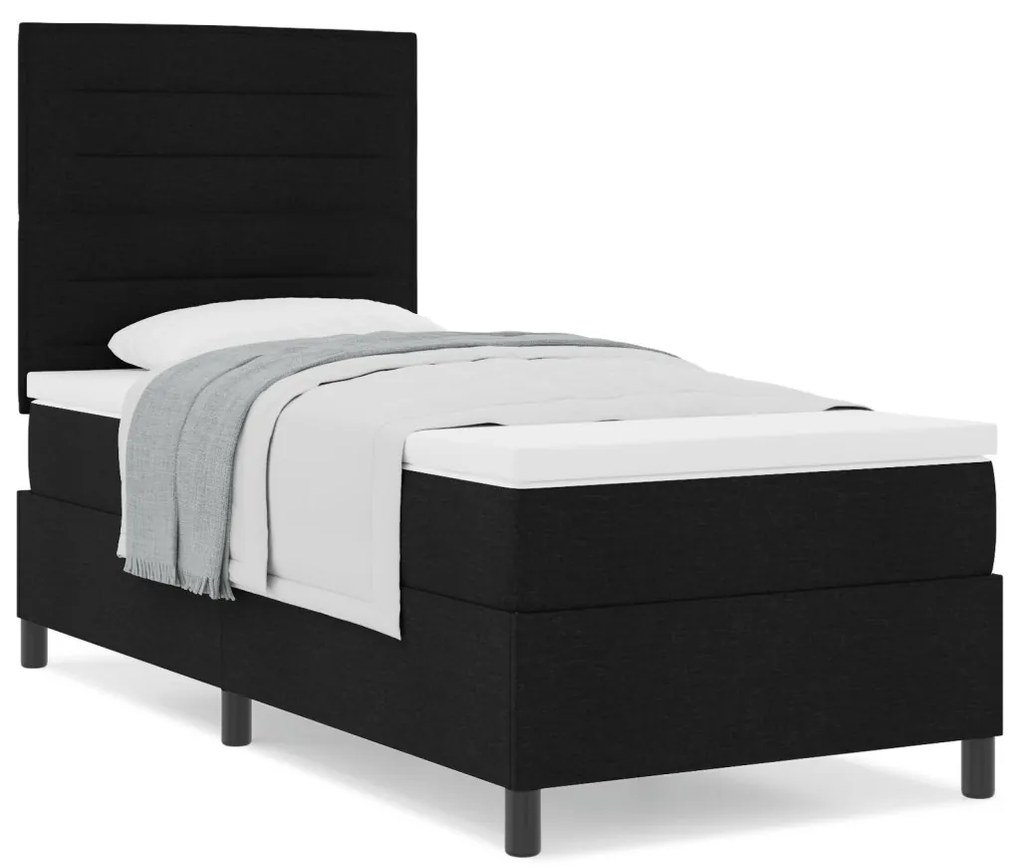 Box Spring Ágy Matraccal, Fekete 90x200 cm Szövet