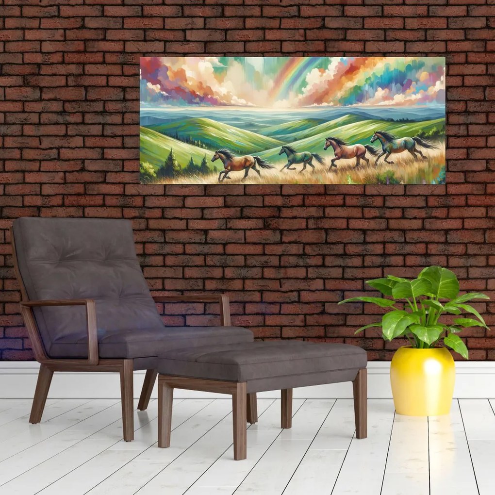 Kép – Vágtázó lovak a tájban (120x50 cm)