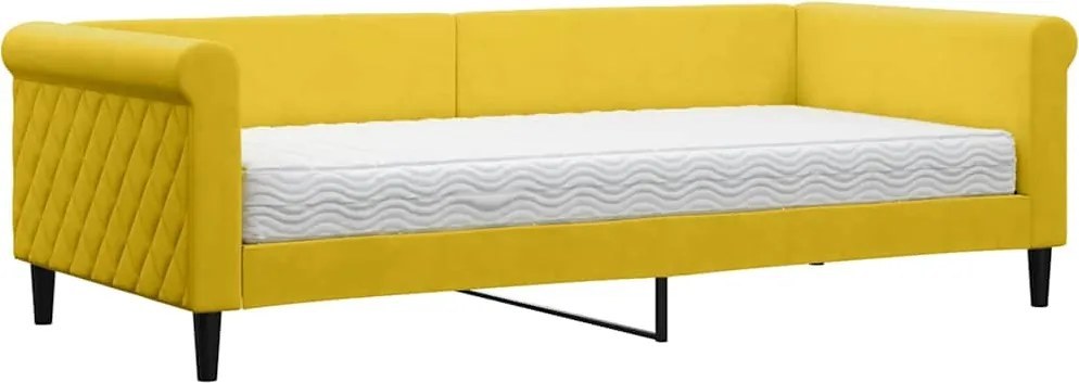 vidaXL sárga bársony heverő matraccal 90 x 200 cm