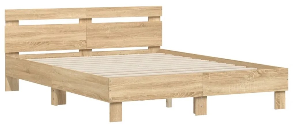 sonoma tölgy színű ágykeret fejtámlával és LED-del 140x190 cm