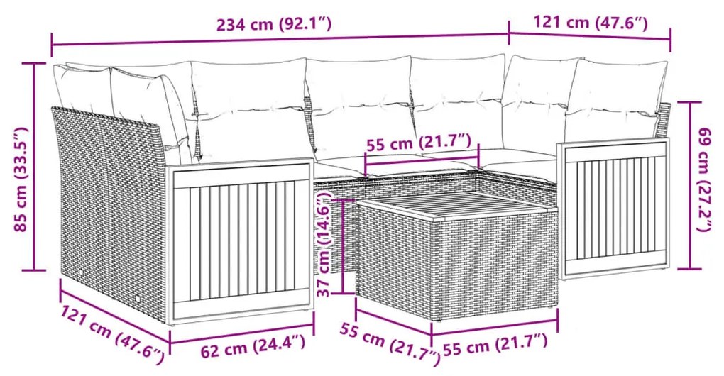 7 részes fekete polyrattan kerti ülőgarnitúra párnával