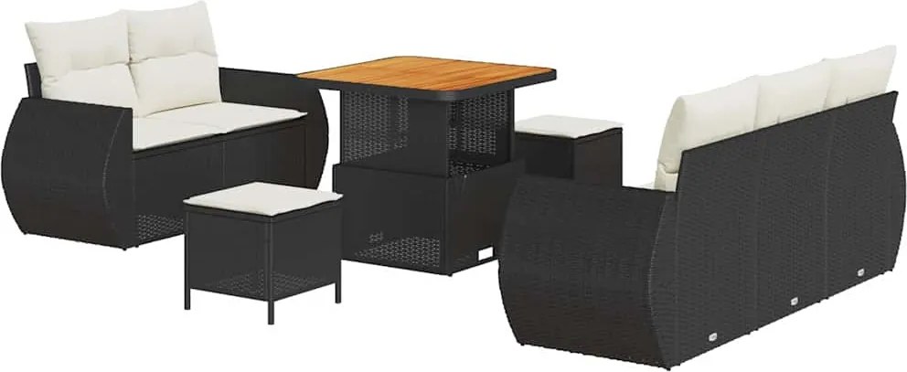 vidaXL Kerti Kanapé Szett 8 pcs Fekete polirattan