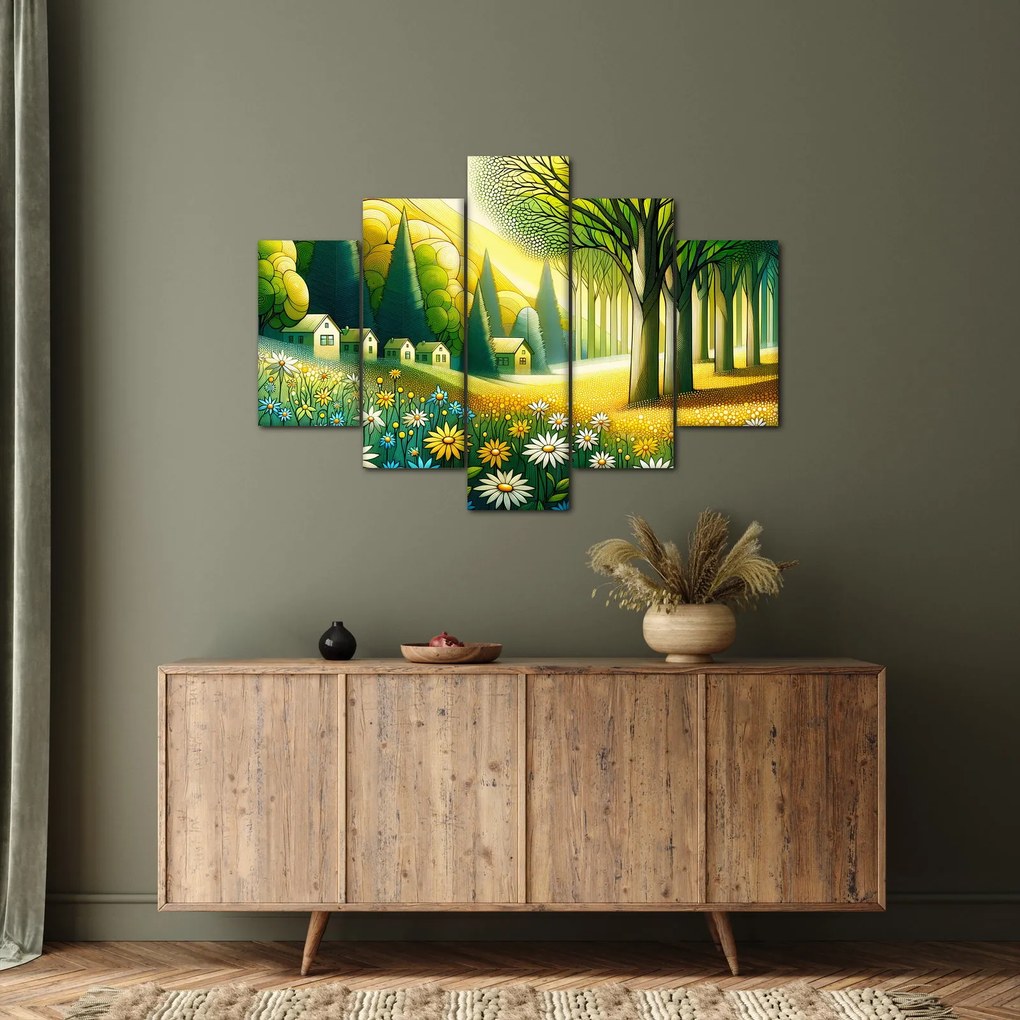 Kép - Falu sárga-zöld színekben (150x105 cm)