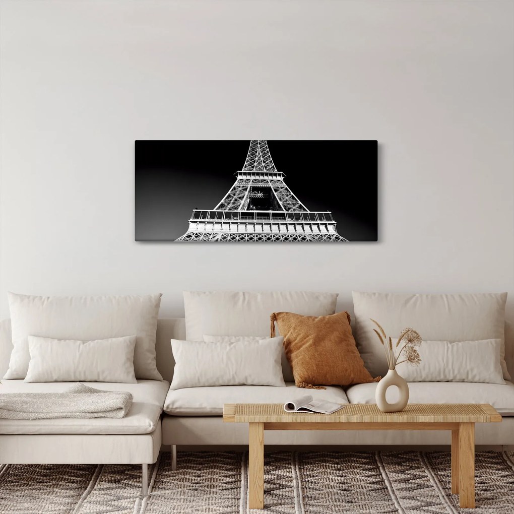 Kép - Eiffel-torony, fekete-fehér (120x50 cm)